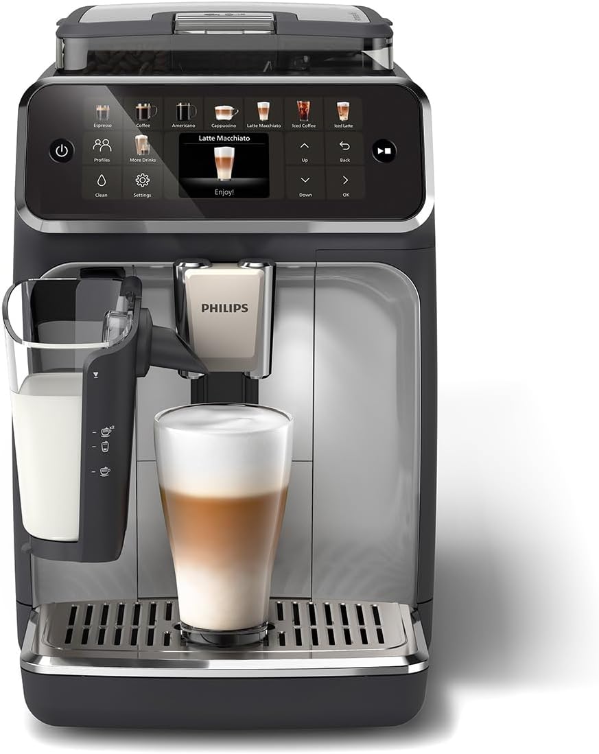 Serie 5500 EP5546/70 Kaffeevollautomat – LatteGo Milchsystem,20 heiße und kalte Kaffeespezialitäten,40% leiser mit SilentBrew,QuickStart,Schwarz