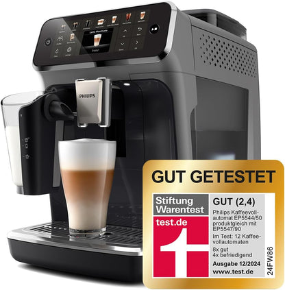 Serie 5500 EP5544/50 Kaffeevollautomat – LatteGo Milchsystem, 20 heiße und kalte Kaffeespezialitäten, 40% leiser mit SilentBrew, QuickStart, Schwarz/Grau