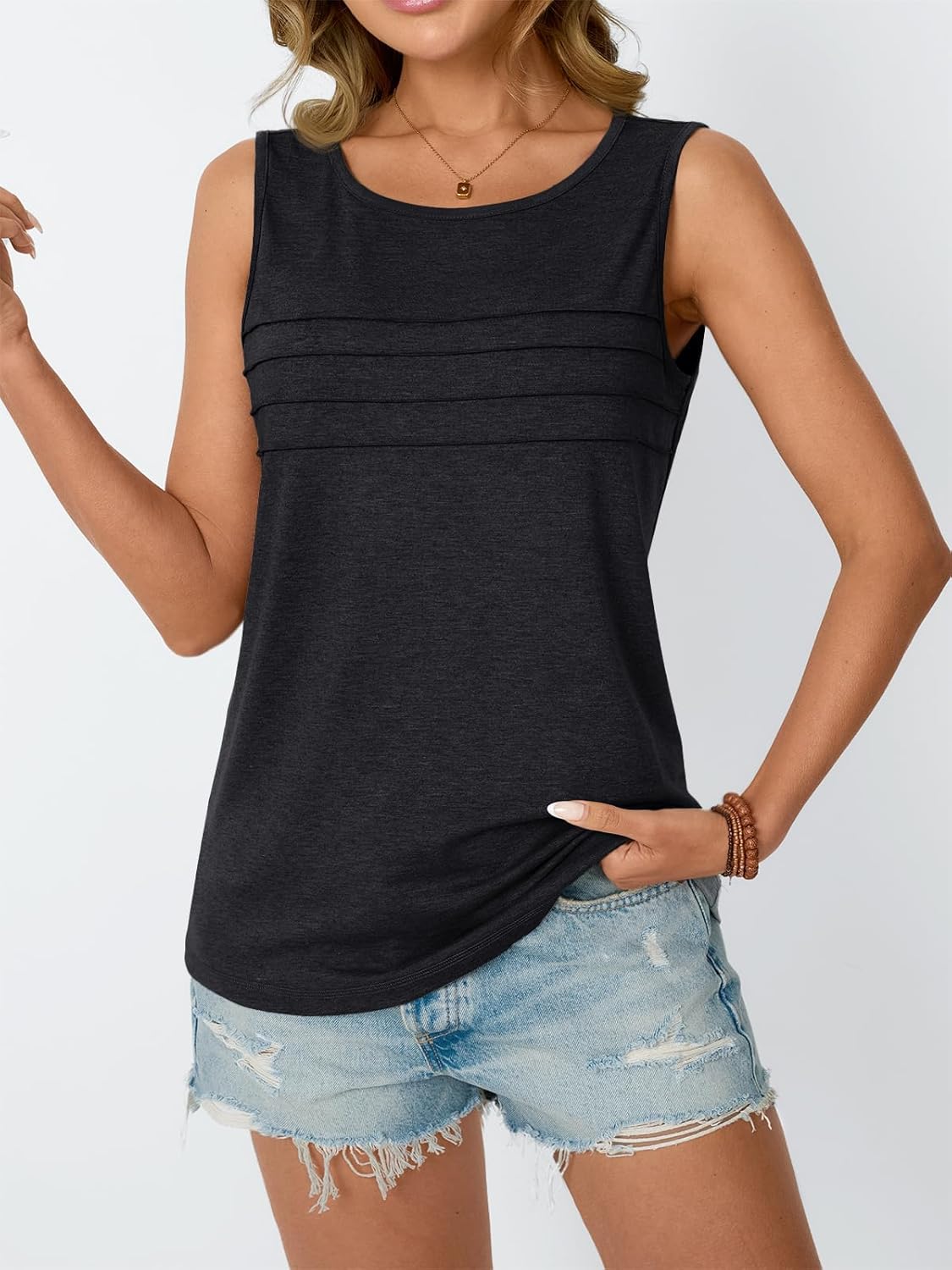 Womens Tank Tops 2025 Summer Dressy Casual Blouses Sleeveless Flowy Crewneck Outfits Basic Trendy Clothes