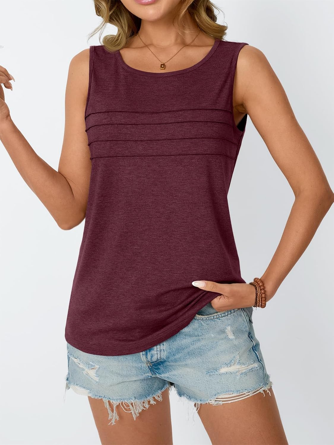 Womens Tank Tops 2025 Summer Dressy Casual Blouses Sleeveless Flowy Crewneck Outfits Basic Trendy Clothes