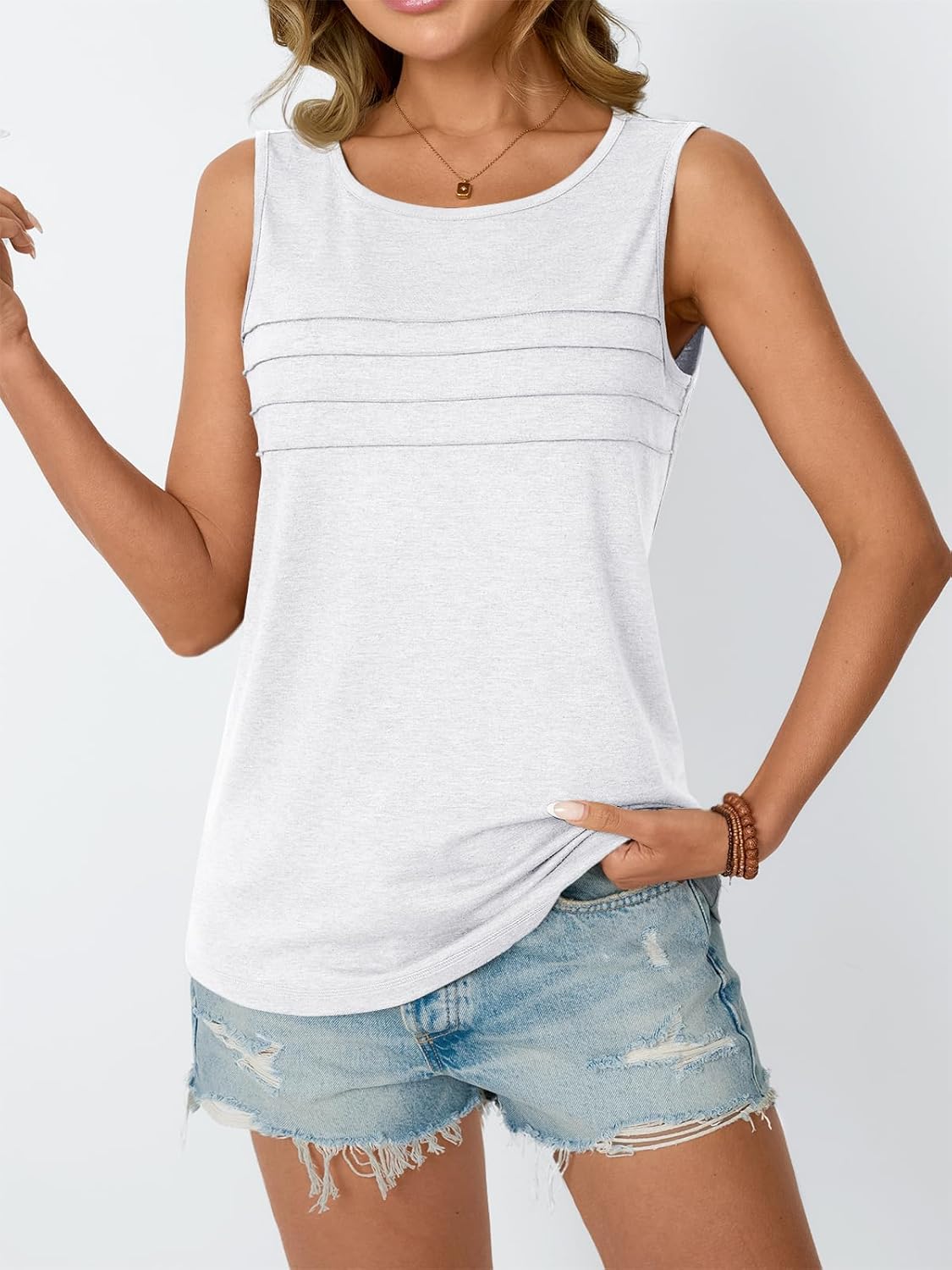 Womens Tank Tops 2025 Summer Dressy Casual Blouses Sleeveless Flowy Crewneck Outfits Basic Trendy Clothes