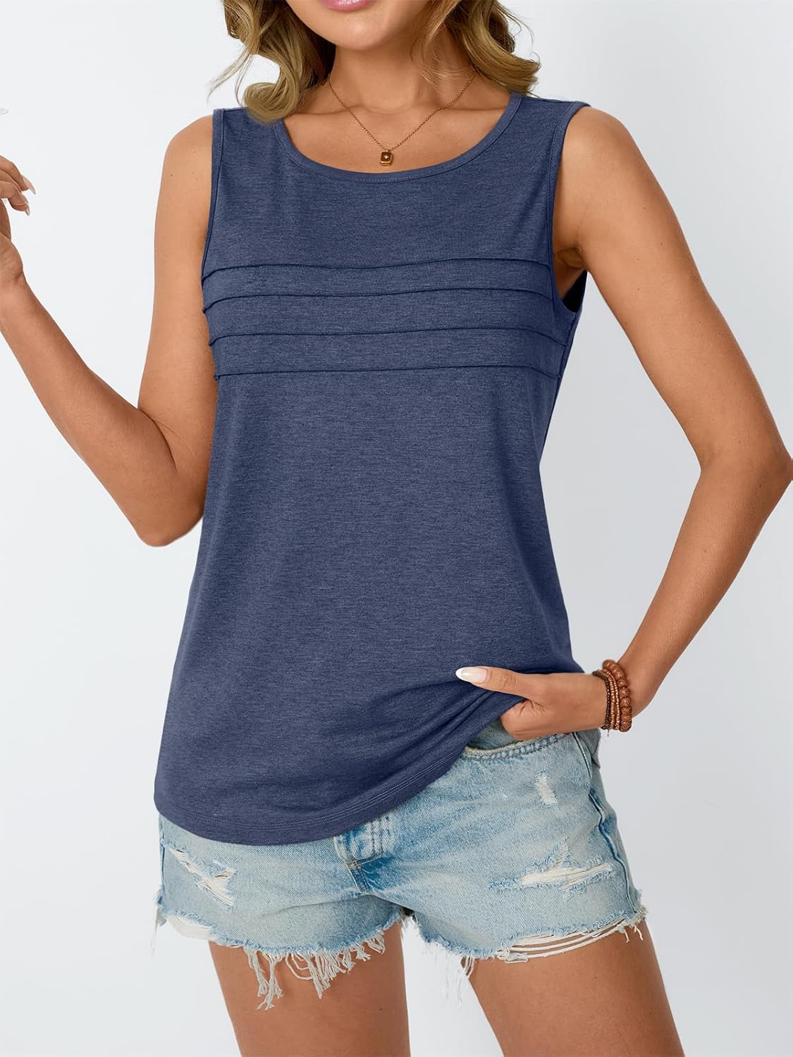 Womens Tank Tops 2025 Summer Dressy Casual Blouses Sleeveless Flowy Crewneck Outfits Basic Trendy Clothes